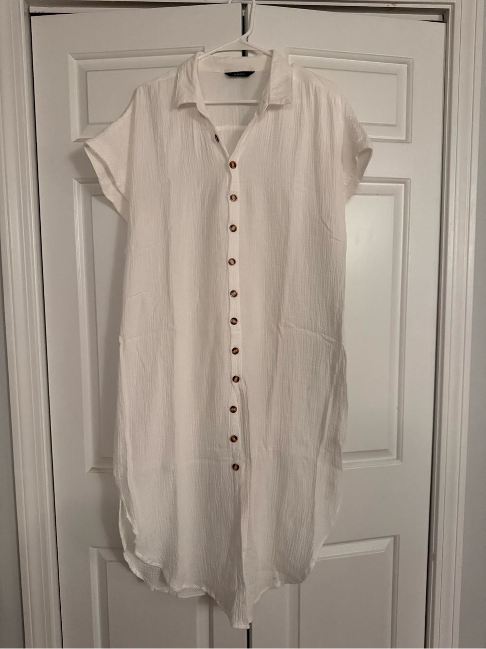 White Button-Front Midi Dress